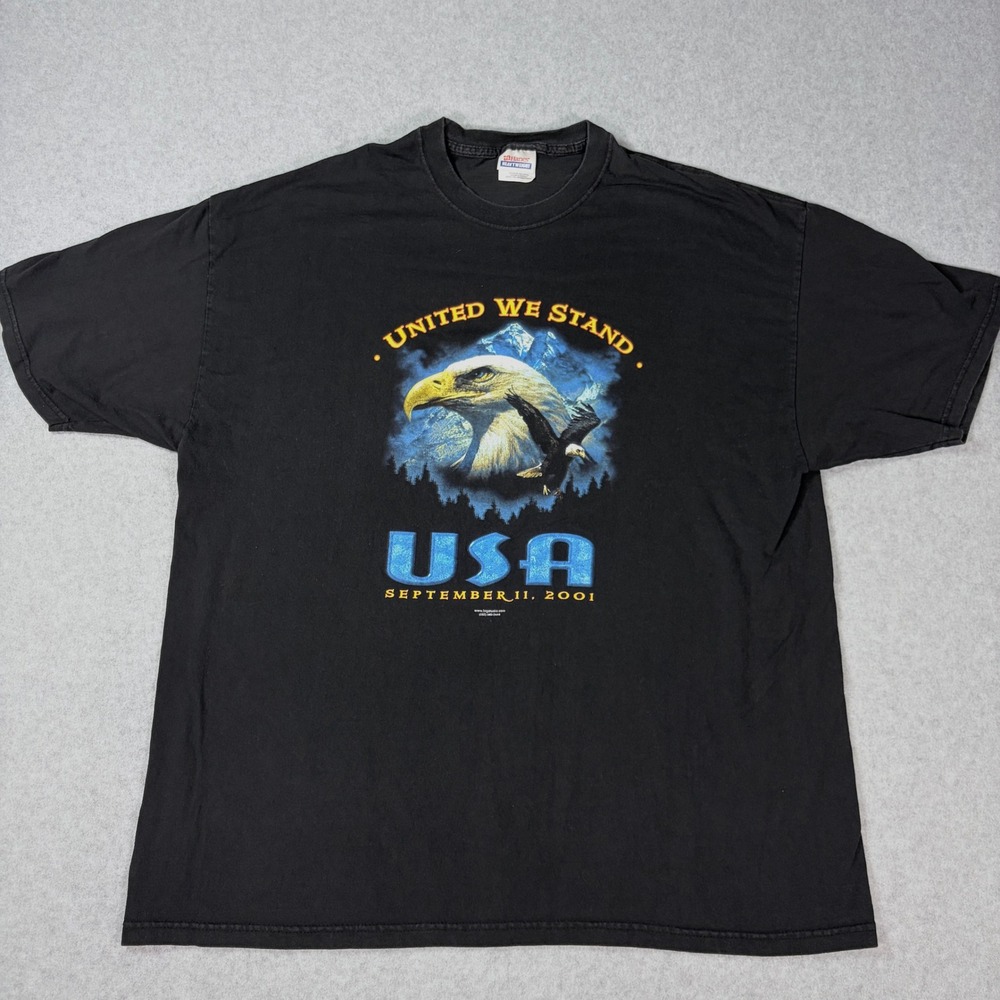 Vintage 2001 United We Stand 9/11 USA Eagle Graphic TShirt Heavyweight Hanes 2XL